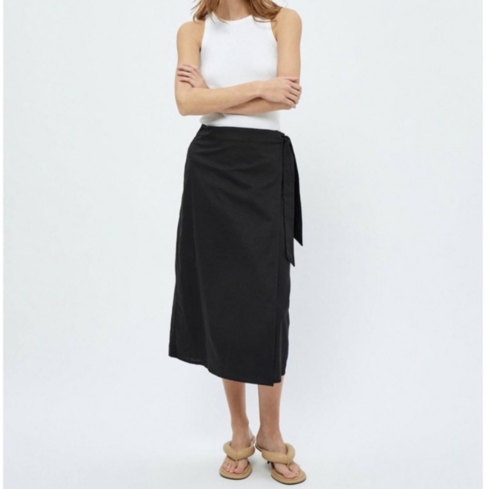 Loft linen women's midi wrap skirt in black 6